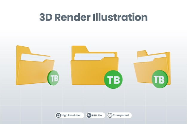 Ikona Terabajta Folderu Renderowania 3d Z Pomarańczowym Folderem Plików I Zielonym Terabajtem