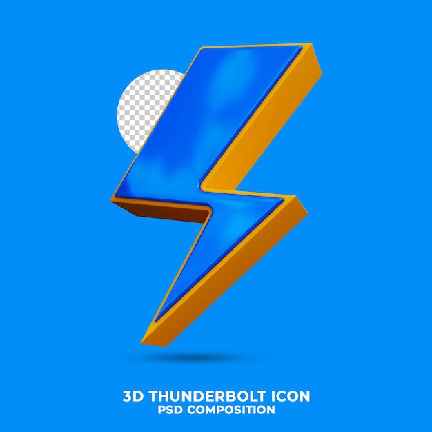 PSD ikona thunderbolt renderowania 3d na białym tle