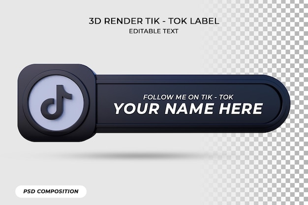PSD ikona transparentu podążaj za etykietą renderowania 3d tik tok