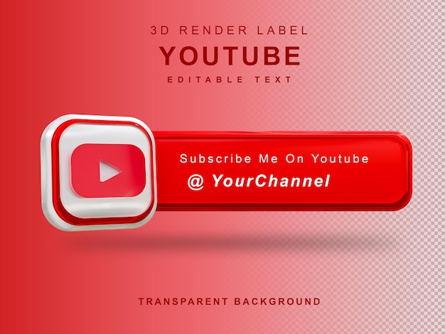 Ikona transparentu renderowania 3d zasubskrybuj mnie etykieta youtube na białym tle