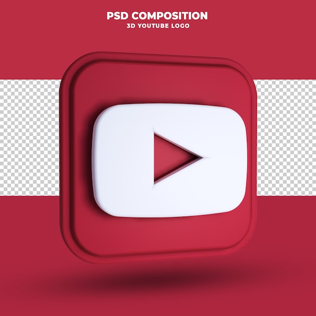 PSD ikona youtube renderowania 3d na białym tle