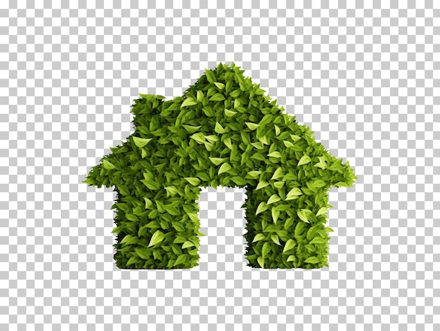 PSD ikona zielonego eko domu wykonana z liści na przezroczystym tle png psd