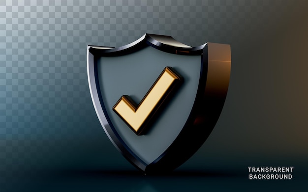 PSD ikona znacznika wyboru tarczy bezpieczeństwa na ciemnym tle koncepcja renderowania 3d dla bezpiecznej ochrony zatwierdzona