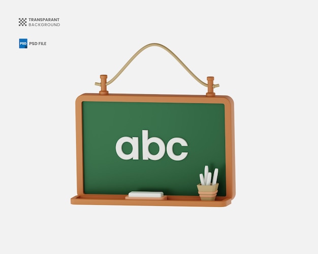 PSD ikonka drewniana z tablicy 3d przedstawia ilustrację koncepcji sprzętu edukacyjnego