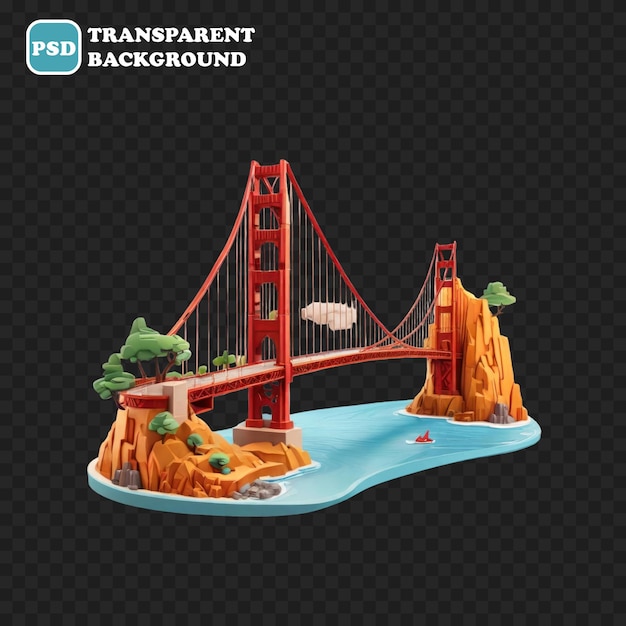 PSD ikonka golden gate bridge izolowana ilustracja renderowania 3d