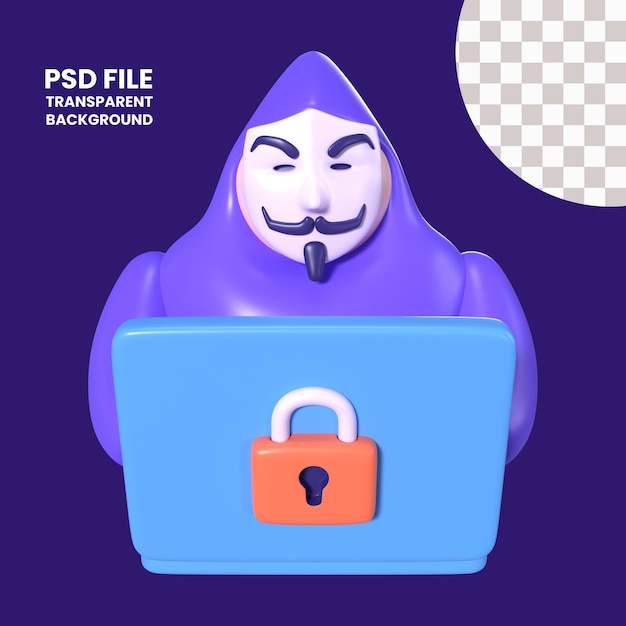 PSD ikonka ilustracji 3d hakera