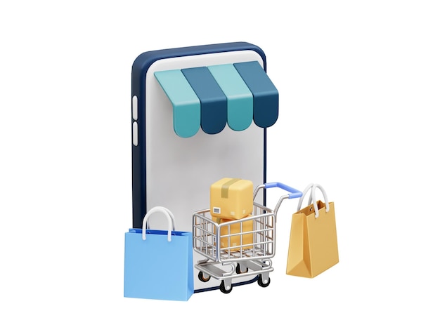 Ikonka Mobile Shopping Experience 3d Ilustracja ikony zakupów internetowych 3d