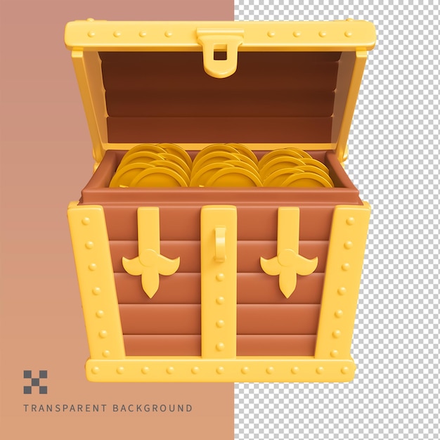 Ikonka zasobu gry PSD Treasure Chest Izolowany render 3D Ilustracja