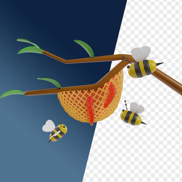 PSD ikonki honey i bee 3d wyświetlają kliparty dla ilustracji lub przycisków strony docelowej ui ux