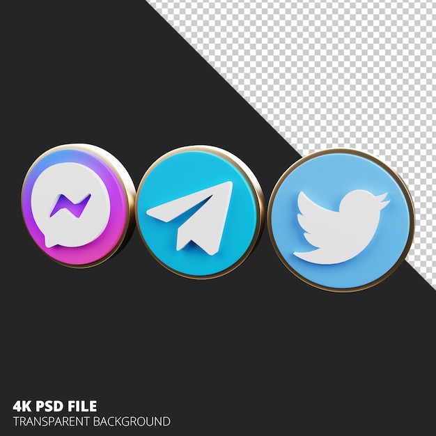 PSD ikony 3d mediów społecznościowych pakują telegram twitter messenger