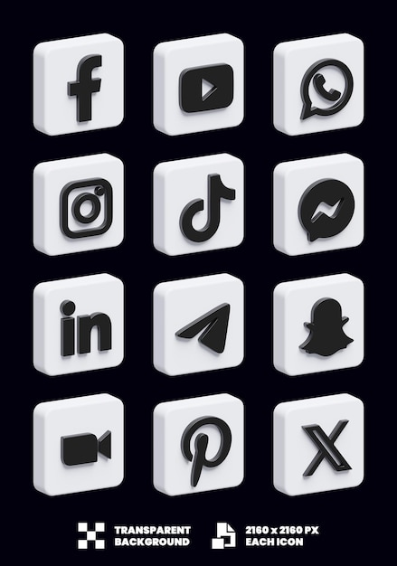 PSD ikony mediów społecznościowych 3d