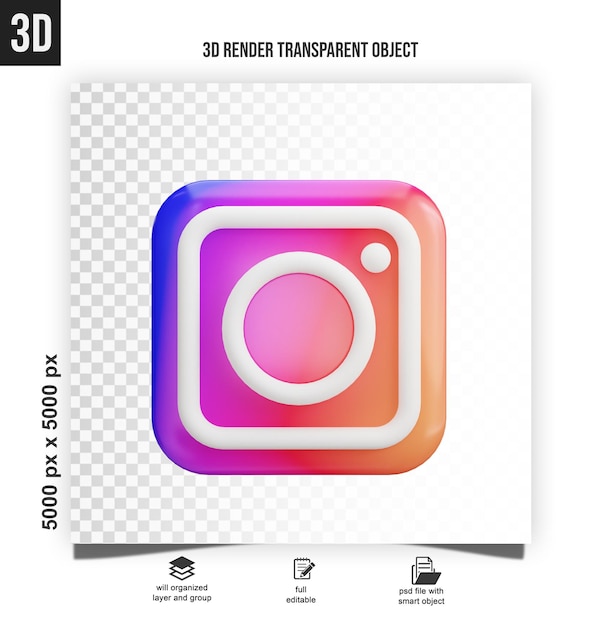 PSD ikony mediów społecznościowych instagram 3d