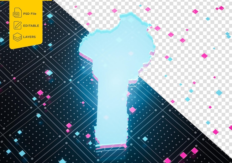 PSD illuminated benin data map neon blue light on seamless pattern background 3d illustration