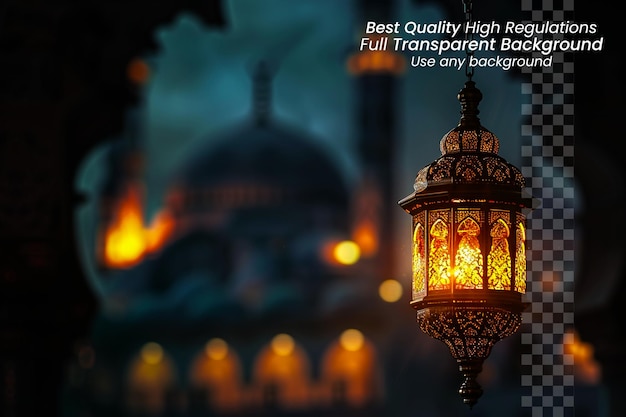 Illuminated blessings ramadan lanterns glowing in the night