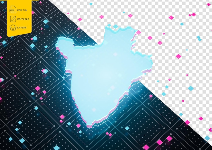 PSD illuminated burundi data map neon blue light on seamless pattern background 3d illustration