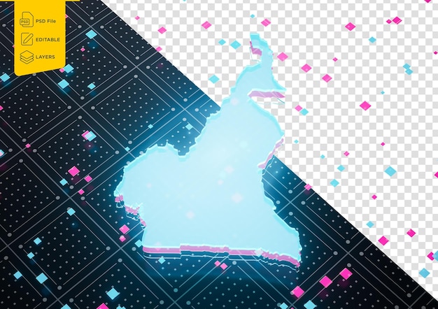 illuminated cameroon data map neon blue light on seamless pattern background 3d illustration