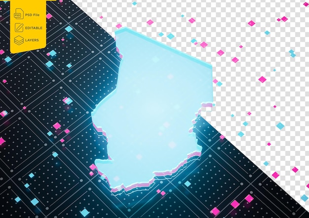 illuminated chad data map neon blue light on seamless pattern background 3d illustration