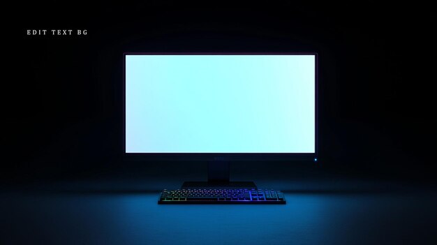 Illuminated computer monitor and keyboard in dark room