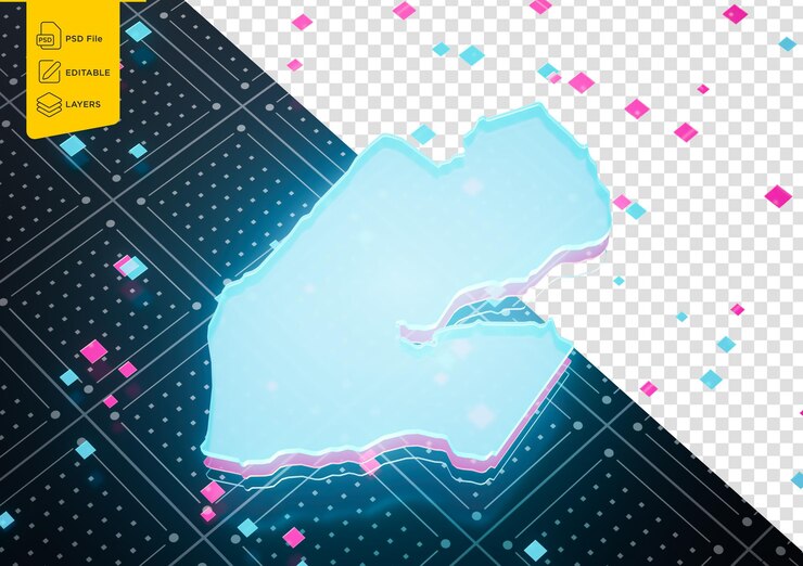 PSD illuminated djibouti data map neon blue light on seamless pattern background 3d illustration