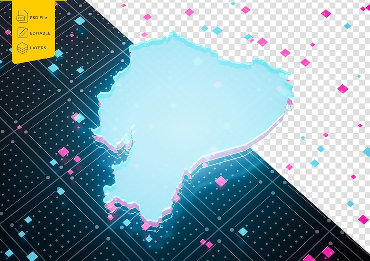PSD illuminated ecuador data map neon blue light on seamless pattern background 3d illustration
