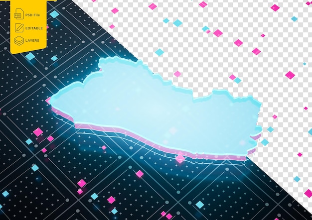 Illuminated El Salvador Data Map Neon Blue Light On Seamless Pattern Background 3D Illustration