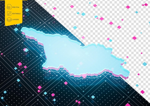 illuminated georgia data map neon blue light on seamless pattern background 3d illustration
