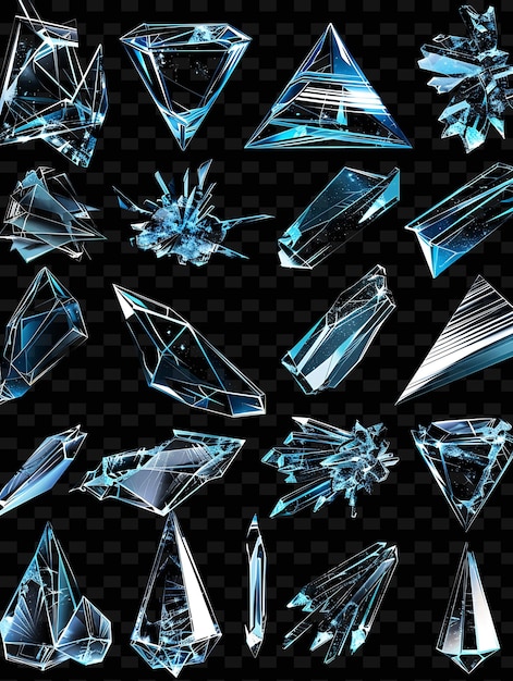 Illuminated glass shards arranged in a grid shattered glass y2k texture shape background decor art