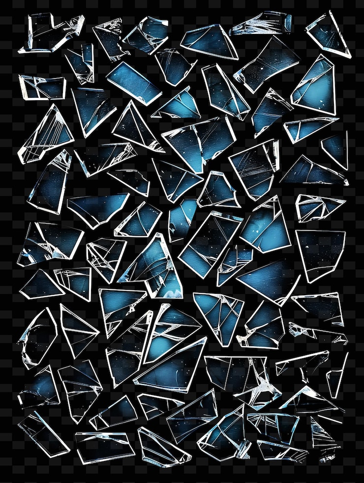 PSD illuminated glass shards arranged in a grid shattered glass y2k texture shape background decor art