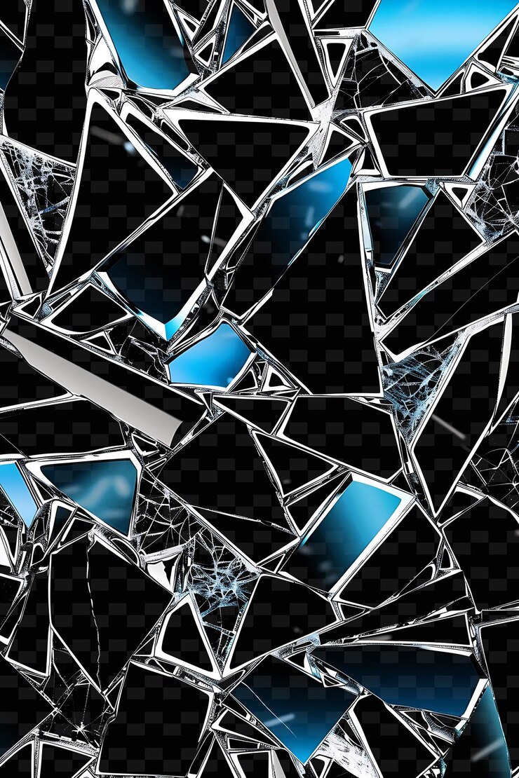 PSD illuminated glass shards arranged in a mosaic shattered glas y2k texture shape background decor art