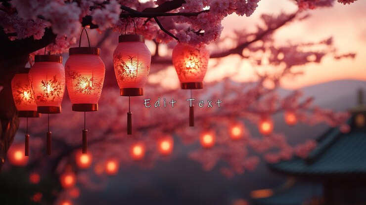 PSD 照亮的燈塔在日落時懸掛在花樹上