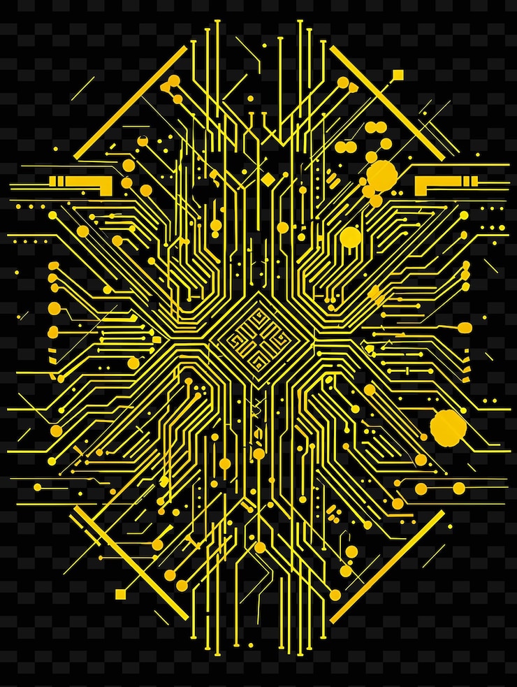 PSD illuminated neon circuitry patterns glitched circuit board t y2k texture shape background decor art
