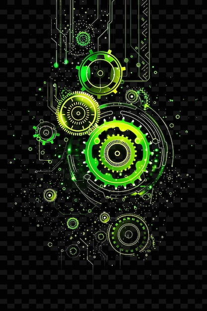 PSD illuminated neon gears turning glitched gear texture materia y2k texture shape background decor art