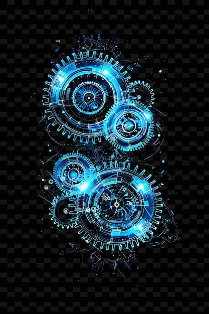 Illuminated neon gears turning glitched gear texture materia y2k texture shape background decor art