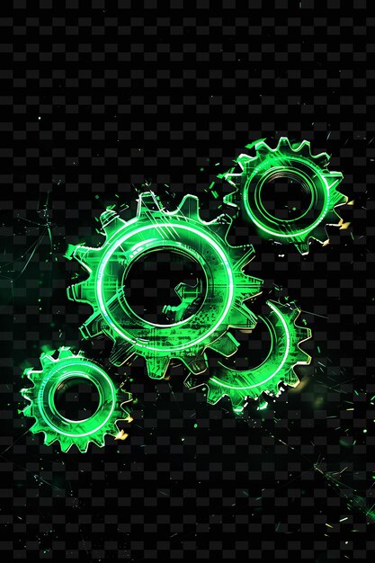 PSD illuminated neon gears turning glitched gear texture materia y2k texture shape background decor art