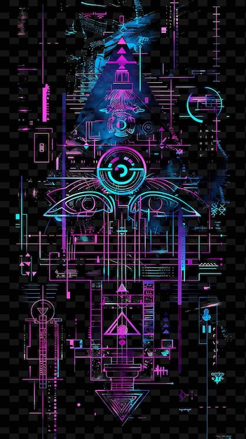 Illuminated neon hieroglyphs glitched hieroglyph texture mat y2k texture shape background decor art