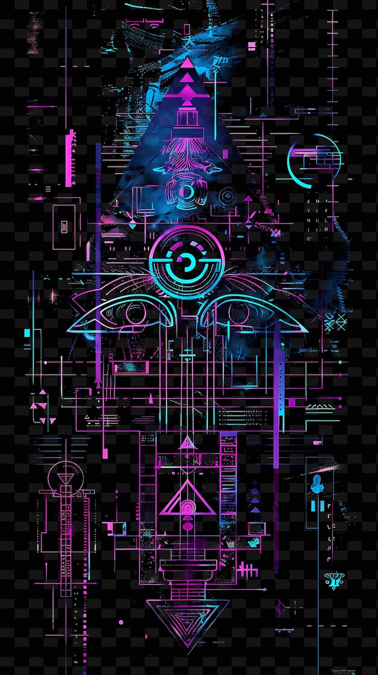 PSD illuminated neon hieroglyphs glitched hieroglyph texture mat y2k texture shape background decor art