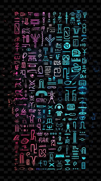 PSD illuminated neon hieroglyphs glitched hieroglyph texture mat y2k texture shape background decor art