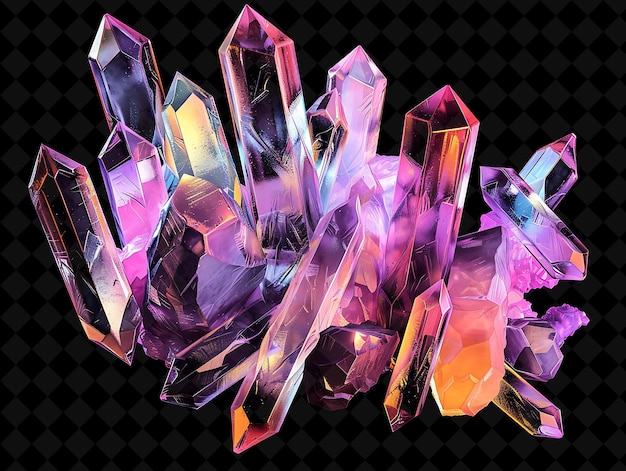 PSD Освещенные кристаллы рок-конфеты, расположенные в нерегулярном цветном неоновом цветке еда питье коллекция y2k
