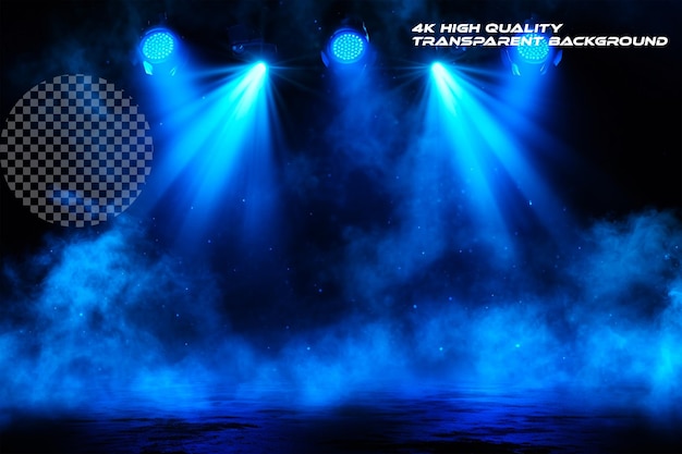 PSD illuminated stage with scenic lights and smoke on transparent background