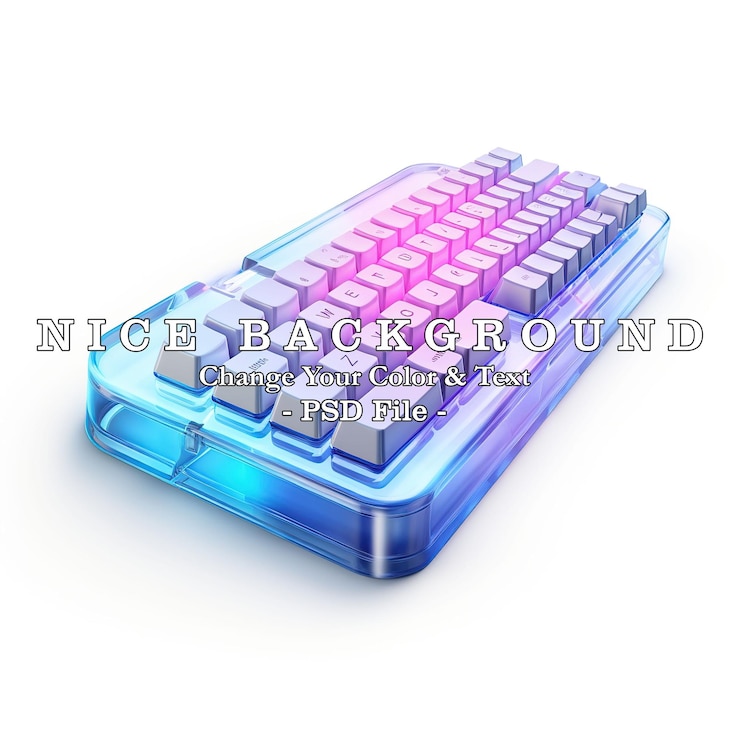 PSD illuminated transparent keyboard computer in colorful neon light ai generated image