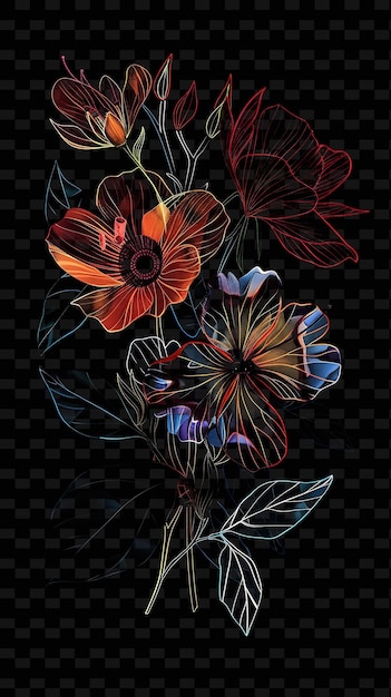 PSD 빛나는 와이어 프레임 꽃이 꽃을 피우는 와이어프레임 콜라지 tex y2k 텍스처 모양 배경 장식 예술