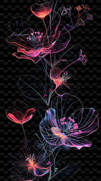 Illuminated wireframe flowers blooming wireframe collage tex y2k texture shape background decor art