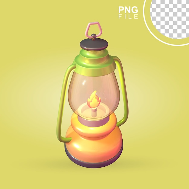 PSD illuminating mountain campsite 3d icon illustration of a lantern