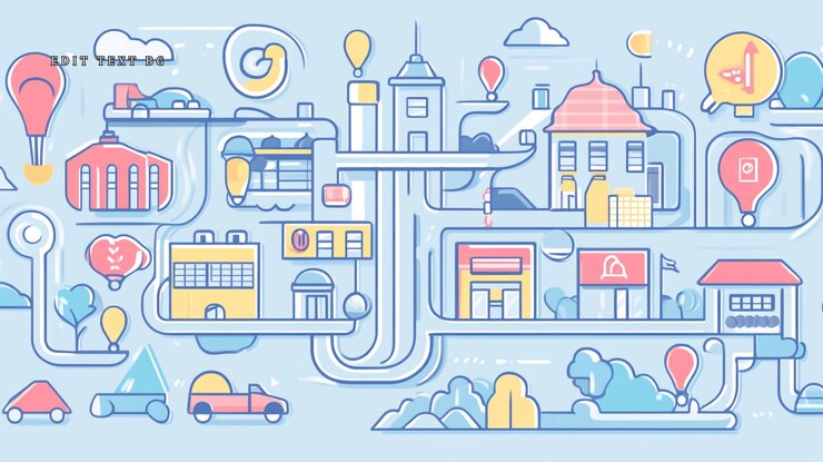 PSD 建物道路交通機関を示したイラストの都市地図