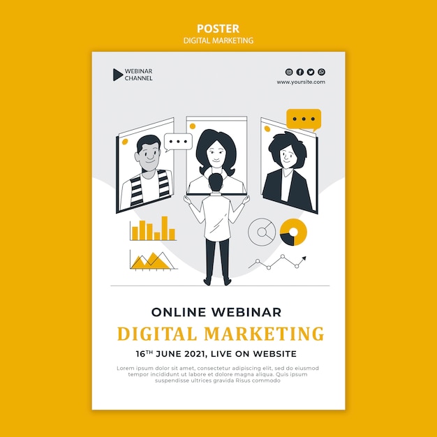 PSD illustrated digital marketing print template