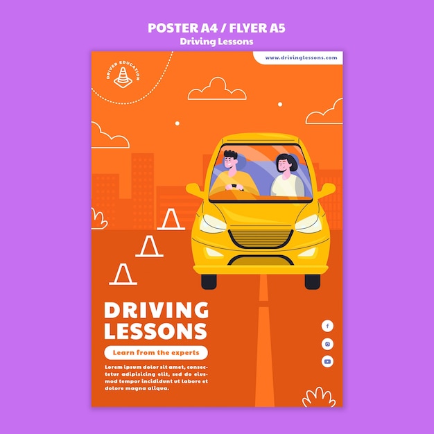 PSD illustrated driving school print template