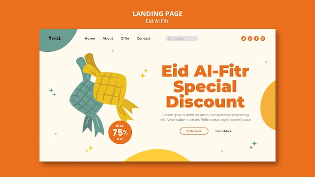 Illustrated eid al-fitr landing page template