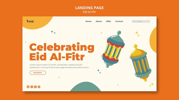 Illustrated eid al-fitr landing page template