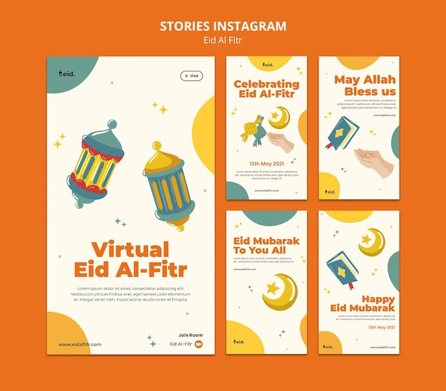 PSD illustrated eid al-fitr social media stories