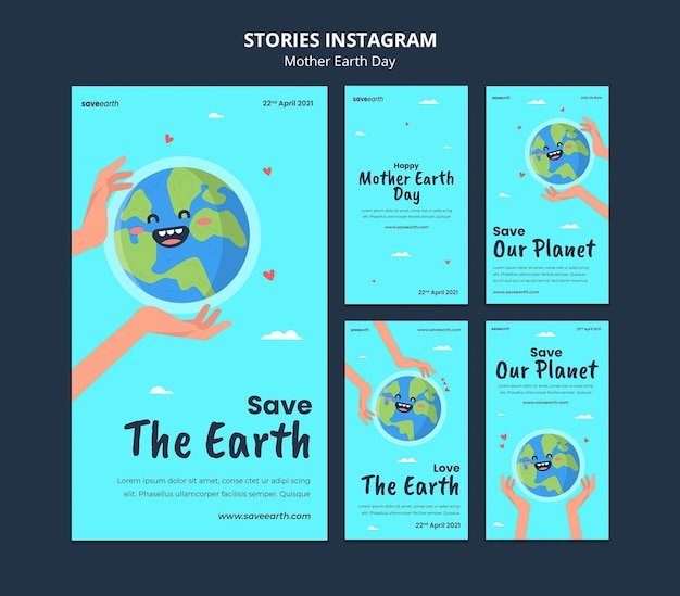 PSD illustrated mother earth day stories